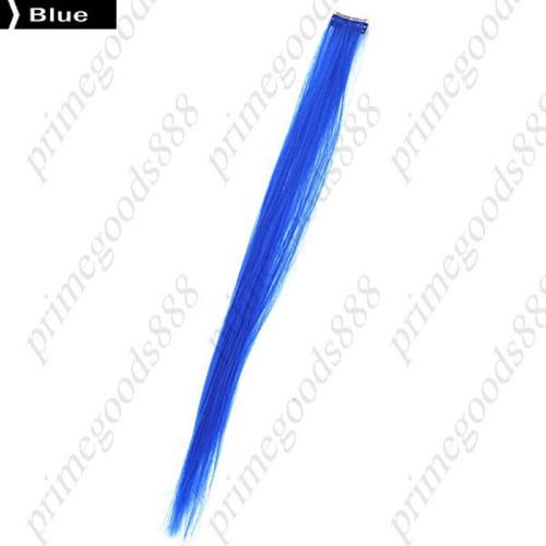 European style long straight clips in on hair extensions wig hairpiece clip blue for sale