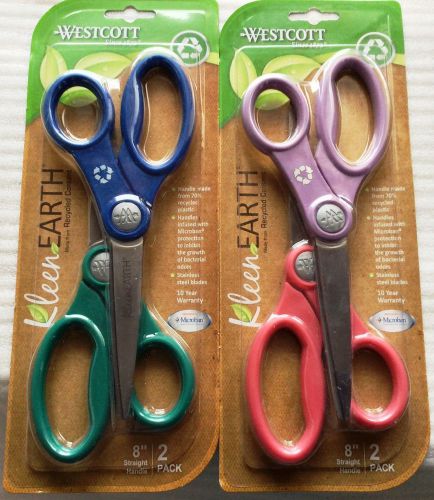 Lot of 2 Westcott Kleen Earth 8&#034; Scissors (2) w/ Microban Protection, Brand New