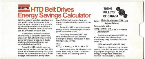 Uniroyal Belt Drive energy savings calculator Slide Rule from Canada rare!