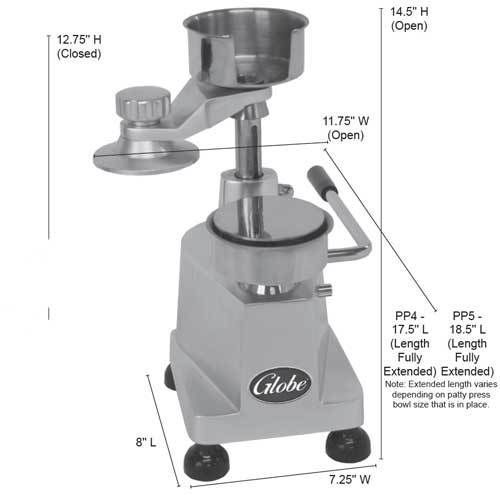 Globe pp4 hamburger patty press, manual, 4&#034; diameter, 3/4&#034; thick patty, includes for sale
