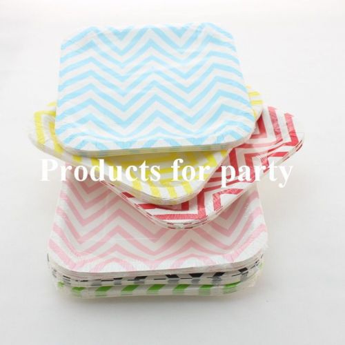 120  Pieces 7&#034; (18CM) Square/ Chevron/Polka dot  Paper Plates for Party Supplies