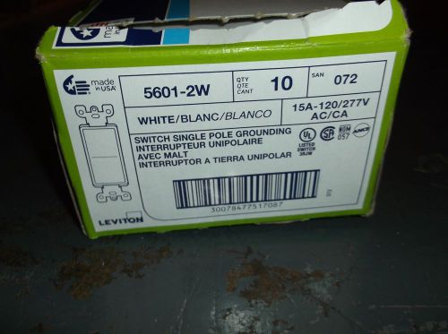 Leviton #5601-2W 10-pack Single Pole White Rocker Switches 15A 120/277Vac new