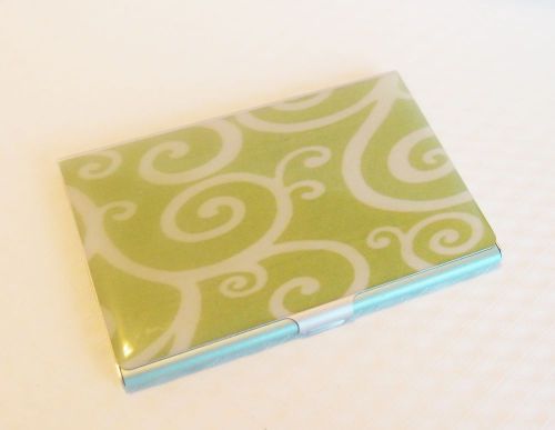 Business Card Holder Silver Plated Green Lime Swirl Card Case Office Supplies