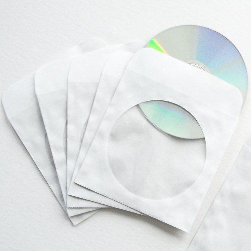 100 Paper CD Sleeves with Window and Flap DVD Disc Storage Strong