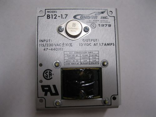 CONDOR Power Supply B12-1.7 Input 115/230VAC +/- 10% Output 12VDC at 1.7 Amps