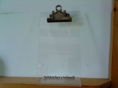 Schleicher &amp; Schuell Keene, NH clear acrylic freestanding clipboard 5&#034;w x 9&#034;h