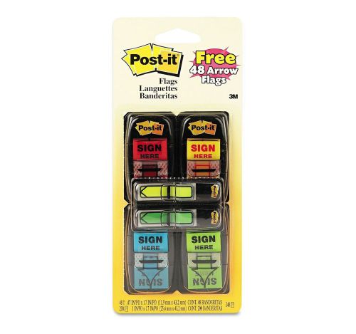 Post-it  Flags in Dispenser 200 &#034;Sign Here&#034; 48 Arrow Flags 4 Colors 248 Count