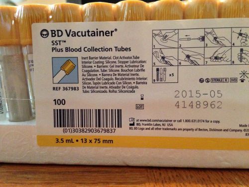 100 Pack BD VACUTAINER SST Plus Blood Collection Tubes 3.5mL REF 367983