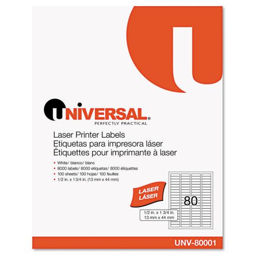Universal laser printer permanent labels, 1/2 x 1 3/4, white, 8000/box for sale