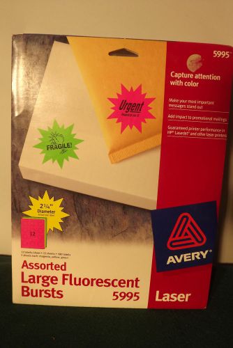 Avery 5995 Assorted NEON Starburst Labels 180 2 1/4&#034; Full Color Laser Labels NEW