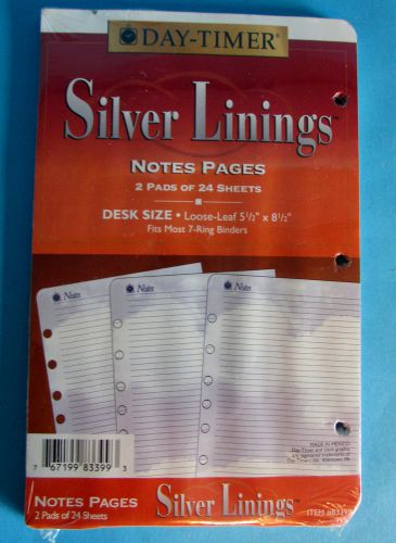 DAY TIMER Notes Pages NEW REFILL 2 pads, 24 pages each #83399 fits 7 ring binder