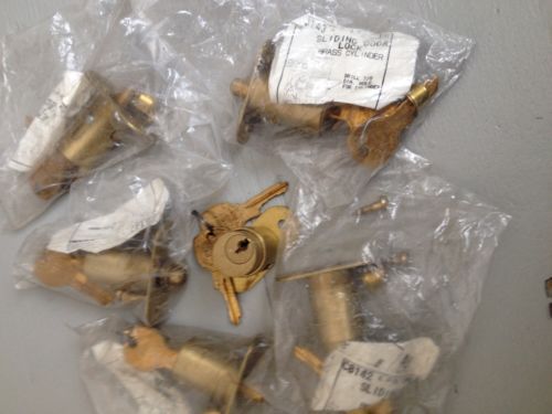 Lot of 6 brass sliding door locks, national cabinet locks, c8142, locksmiths for sale