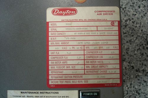 Dayton compressed refrigerated air dyer for sale