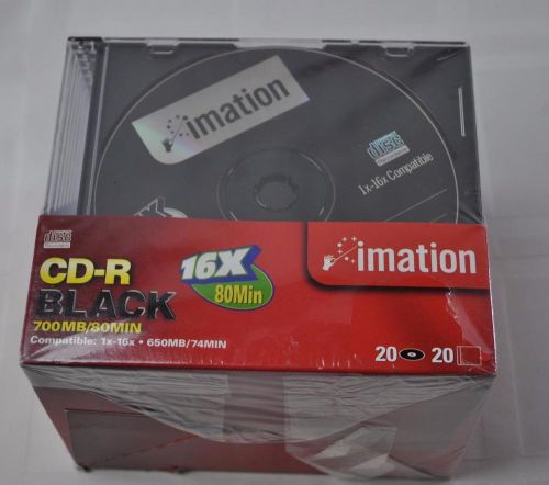 Imation CD-R Black 20 Pack of New Sealed Discs with Cases 700MB/80 16x 80 Min