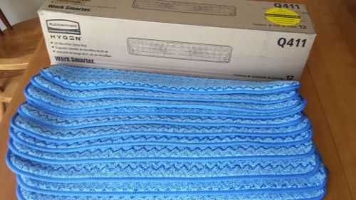 BOX OF 11  Rubbermaid Q411 Hygen 24&#034; BLUE Microfiber Damp Room Mop PAD
