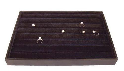 LARGE BLACK SLOTTED RING PAD IN TRAY BOX display plush felt cushion for jewelry