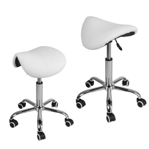 2 Footrest Saddle Working Stool Doctor Dentist Salon Spa White Chair Leather
