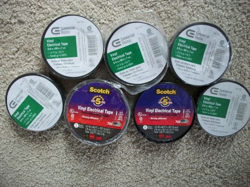 7 NEW Rolls Black Vinyl Electrical Tape Scotch 3M and Commercial Electric