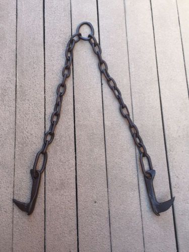 Antique / Vintage 80&#034; Log Grabs w/Chain and Ring - Primitive Logging Tool