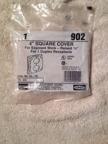 Hubbell 902, NIP, 4&#034; Square Cover, Raised 1/2&#034;, for one duplex receptical