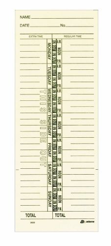 Adams Time Cards, Weekly, 1-Sided, Named Days, 3-3/8&#034; x 9&#034;, Manila 9659-200 G157