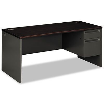 38000 Series Right Pedestal Desk, 66w x 30d x 29-1/2h, Mahogany/Charcoal