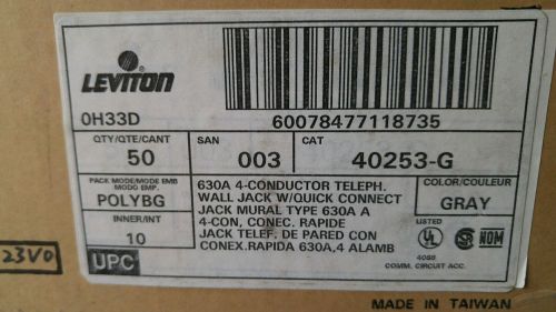 LEVITON 40253-G : GRAY WALL PHONE JACK  box of 50