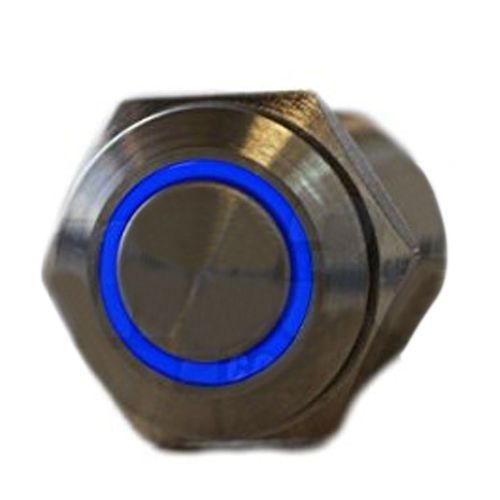 Silver Stainless Steel Blue LED Latching Pushbutton Switch 16mm GY