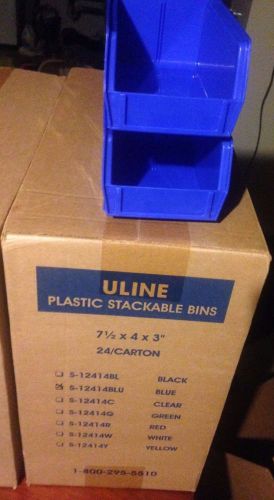 Plastic Stackable Bins. Uline. Blue. 7 1/2 X 4 X 3. Full carton of 24 pieces New