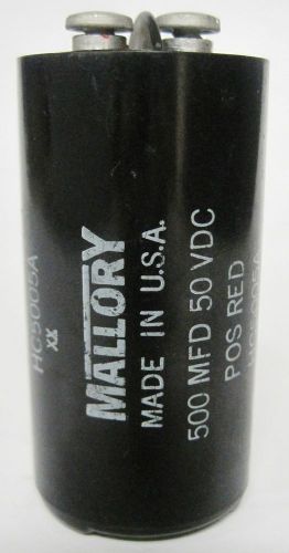 Mallory Capacitor 500 MFD 50VDC POS Red HC5005A NNB