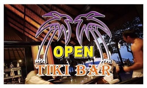 bb179 Tiki Bar OPEN Plam Tree Banner Sign