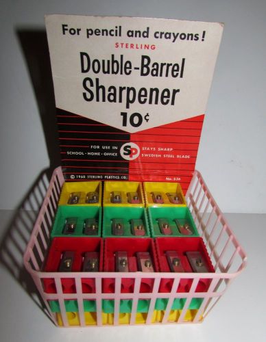 Vintage 1960 set of 24 PENCIL SHARPENERS,Sterling Germany, NEW orig display
