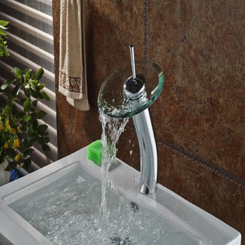 Waterfall Glass Spout Basin Sink Faucet Mixer Tap Chrome Tall Vessel Faucet Tap