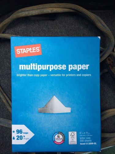 5 Staples Multipurpose and hammermill Paper, 8 1/2&#034; x 11&#034;, 5 Reams total new!
