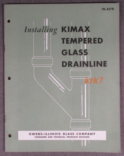Installing KIMAX Tempered Glass Drainline - Vintage Book - Owens-Illinois Glass