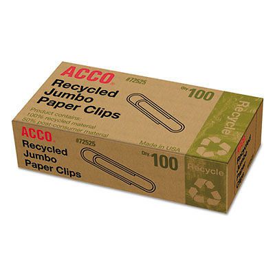 Recycled Paper Clips, Jumbo, 100/Box, 10 Boxes/Pack, Sold as 1 Package