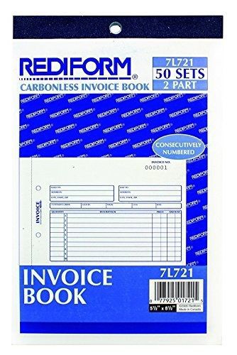 Rediform Invoice, Carbonless Duplicate, 5.5 x 7.875 inches, 50 Sets per Book