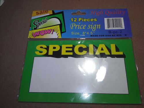 12 New Bright Special sale price sign label 4&#034;1/2 X 8&#034; yellow &amp; green