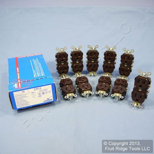10 leviton brown commercial outlet duplex power receptacles 5-15r 15a 125v cr15 for sale