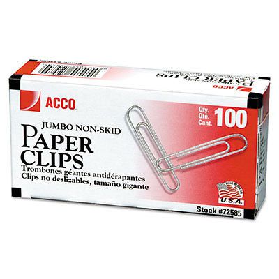 Nonskid Economy Paper Clips, Metal Wire, Jumbo, Silver, 100/Box, 10 Boxes/Pack