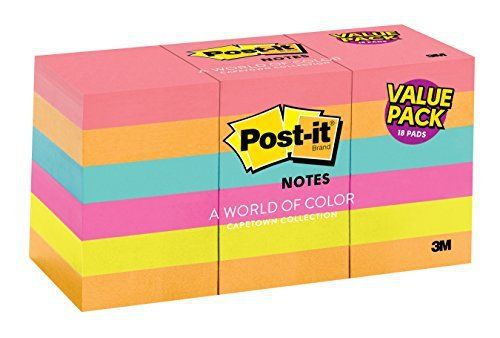 Post-it Notes 1.5 in x 2 in Cape Town Collection 18 Pads/Pack 100 Sheets/Pad ...