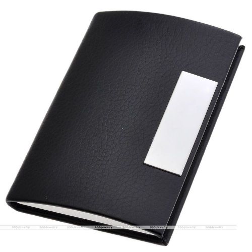 Originality PU Leather Stainless Steel Name Business Card Case Holder Black