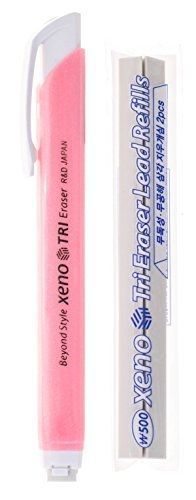Xeno Tri-II Retractable Click Eraser with 2-Pack Refill (Pink)