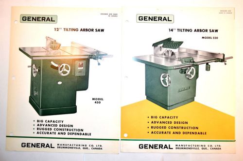 2pc GENERAL 12&#034; No.450 &amp; 14&#034; No.550 TILTING ARBOR Table SAW ADVERTISEMENTS RR629