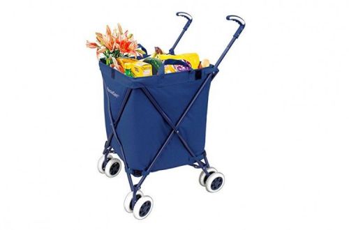Grocery cart on wheels folding shopping cart water-resistant heavy duty 120 lbs for sale