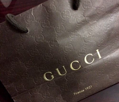 Authentic Gucci Embossed Miniature Logo Shopping Bag Brown &amp; Gold