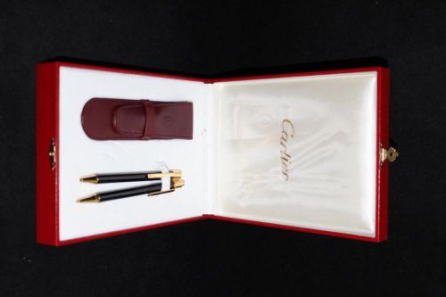 Cartier Black Lacquer Pen &amp; Pencil Set ST150131 MIB MUST II w/Leather Pouch JC