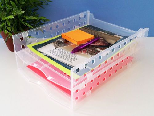 Stackable clear plastic letter trays, desk organizers, copyholders, pantry st... for sale