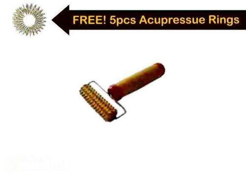 New Acupuncture Reflexology Mini Wooden Roller Massager With 5 Free Acu Rings