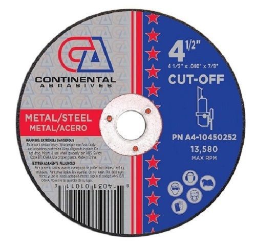 Continental 4-1/2&#034; x .040&#034; x 7/8&#034; type 1 cut off wheel 50 pieces per box for sale